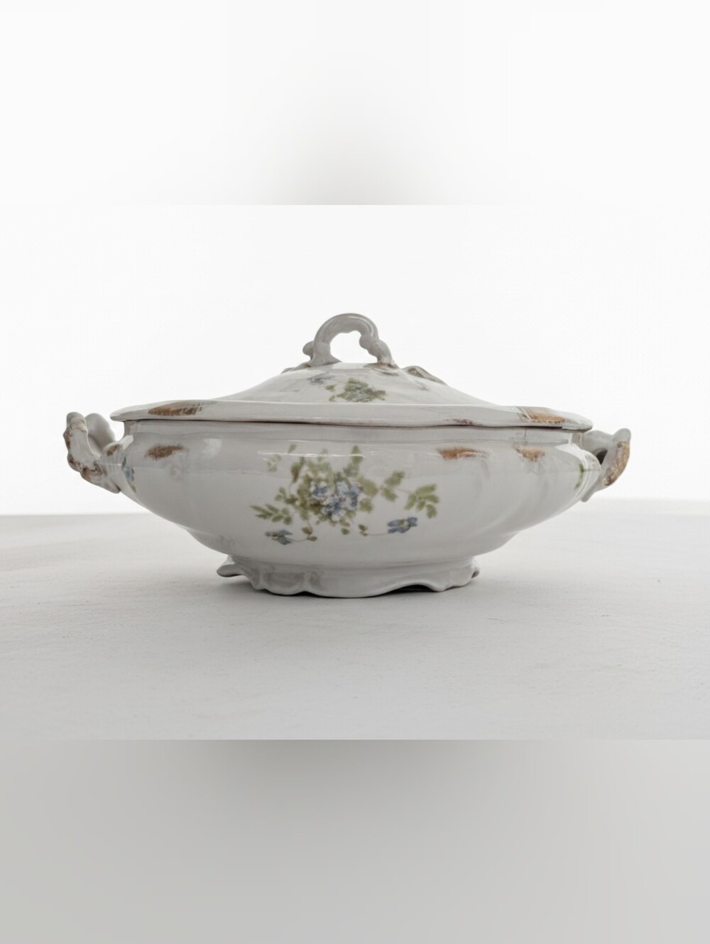 Hanley England Semi Porcelain Covered Tureen with Floral Motif - White